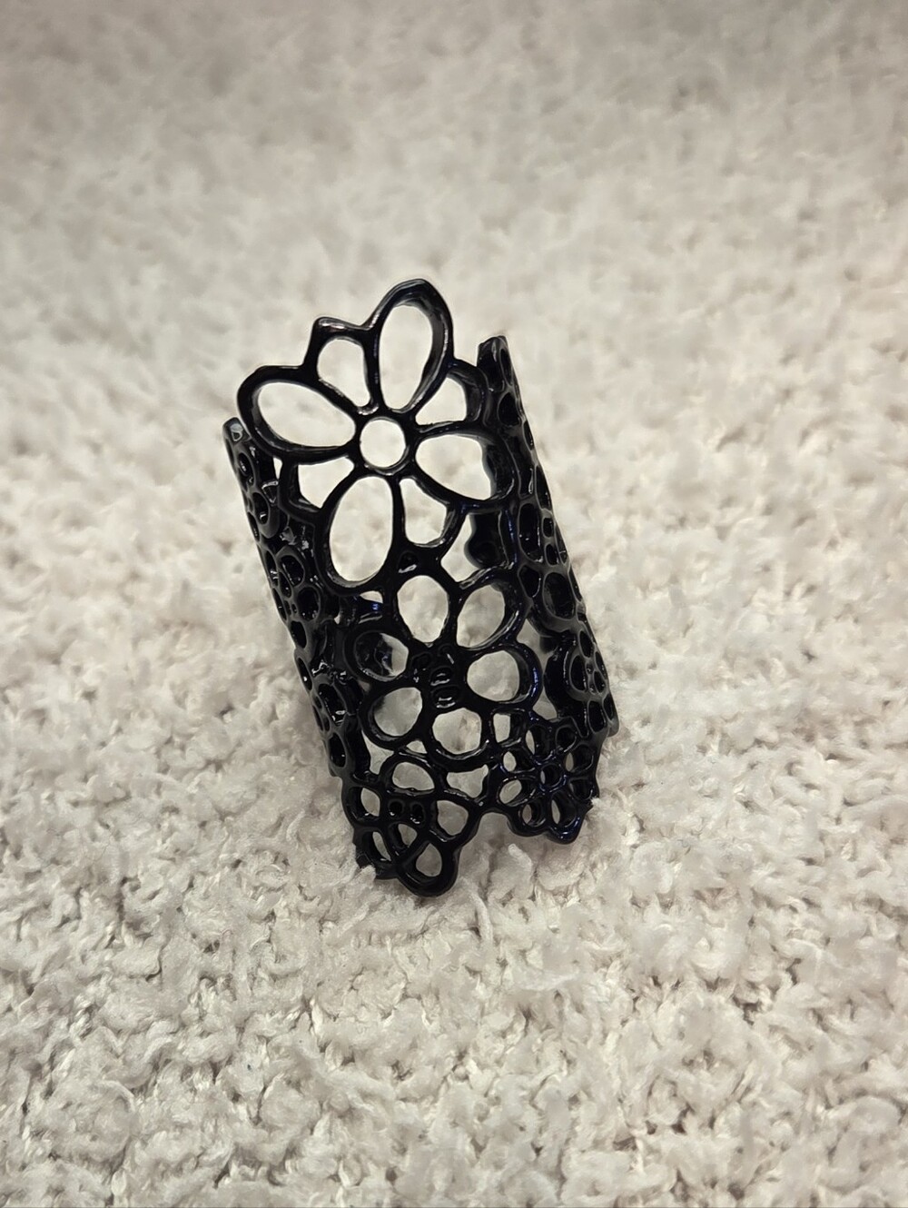 Black Filigree Statement Ring Cutout Floral Lattice Wide Band Boho Gothic